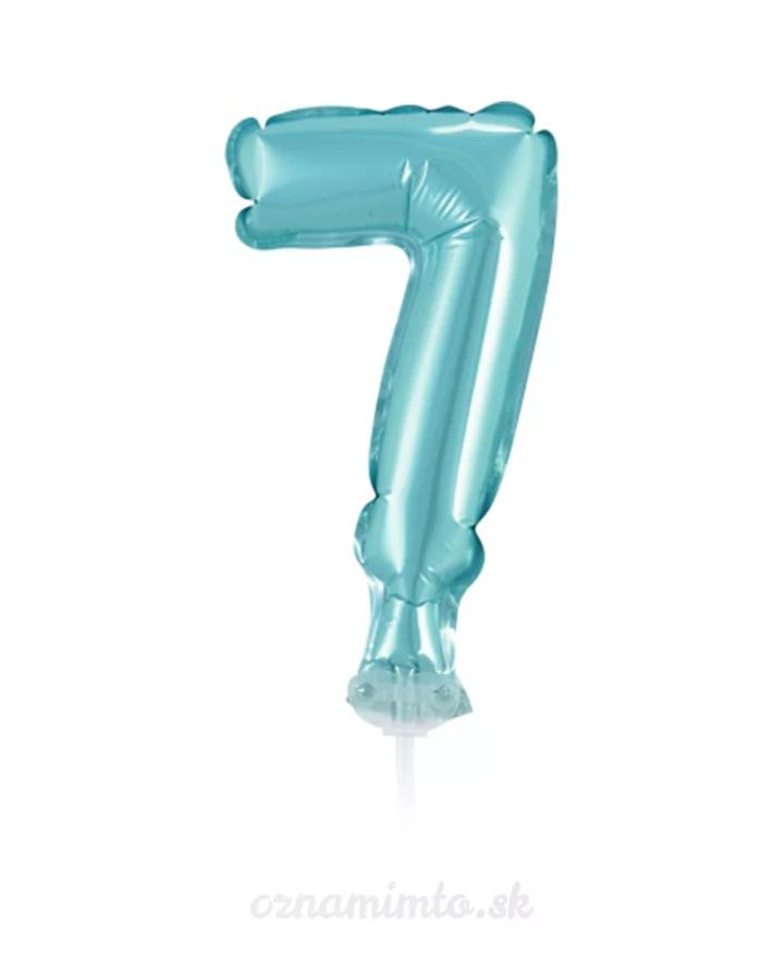 Balón číslo 7 zápich na dort - světle modrý balón s hůlkou, 13 cm