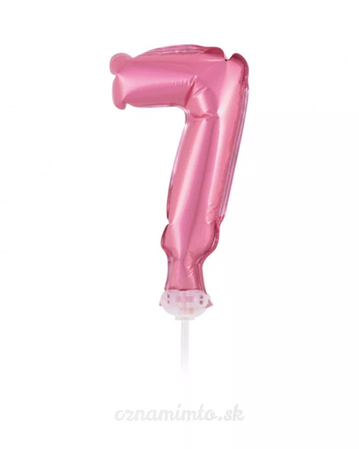 Balón číslo 7 zápich na dort - světle růžový balón s hůlkou, 13 cm