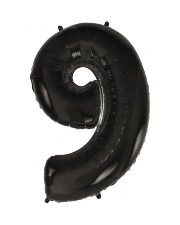 Fóliový balón číslo 9, černý, 92 cm