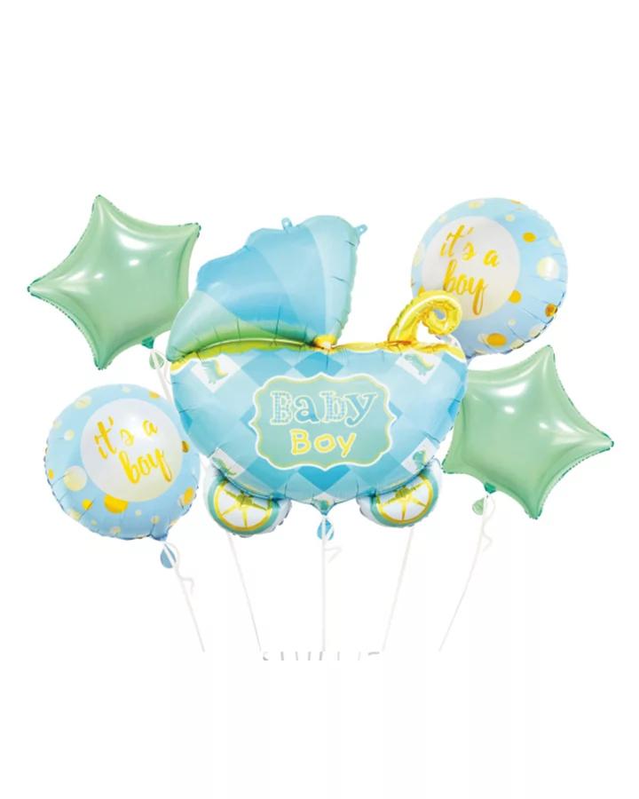Dětské balony set s kočárkem, modře zelené, sada 5ks