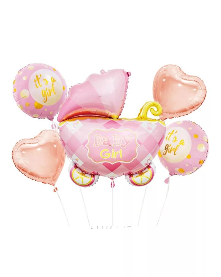 Dětské balony set s kočárkem, růžově zlaté sada 5ks