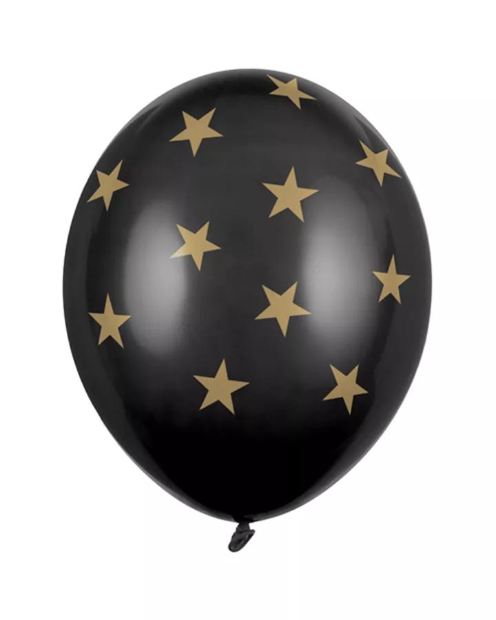 Latexové balóny černé - zlaté hvězdy 30cm 10ks