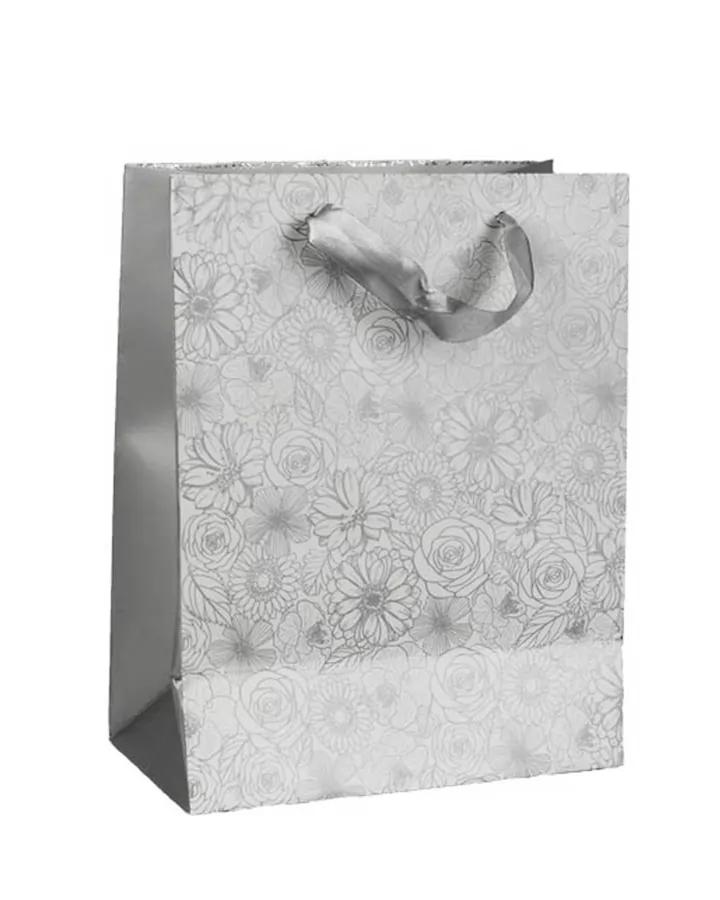 Luxusní papírová dárková taška metalická vzor 03 18x10x23 (květy)