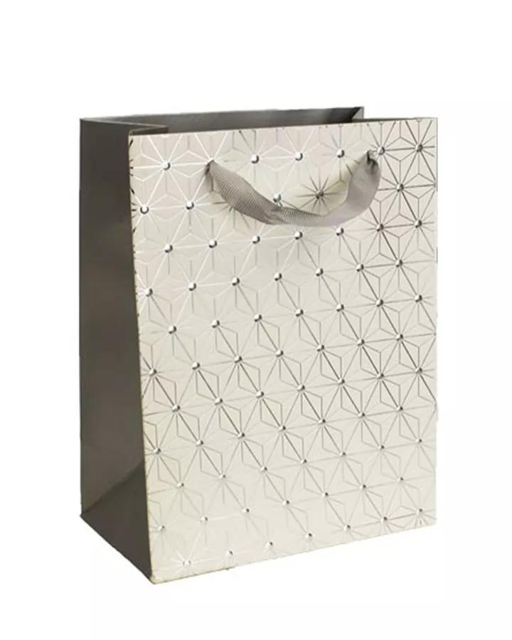 Luxusní papírová dárková taška metalická vzor 04 18x10x23 (stříbrné tečky)