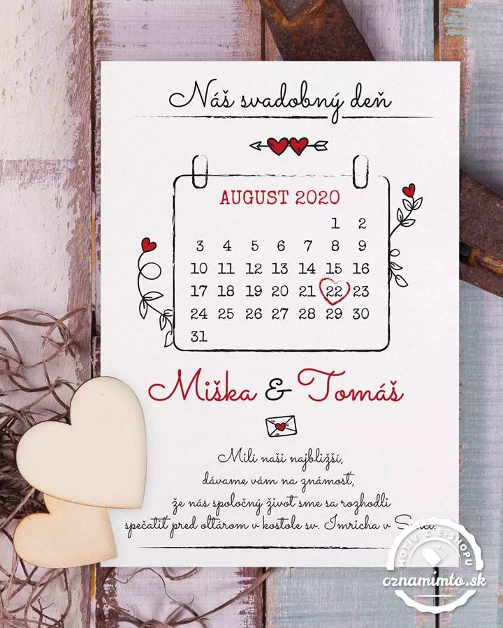 Jednoduchá svatební oznámení s kalendářem