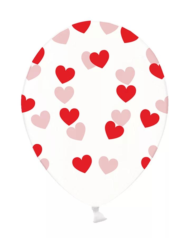 Latexové balóny transparentní s červenými srdci 30cm 10ks