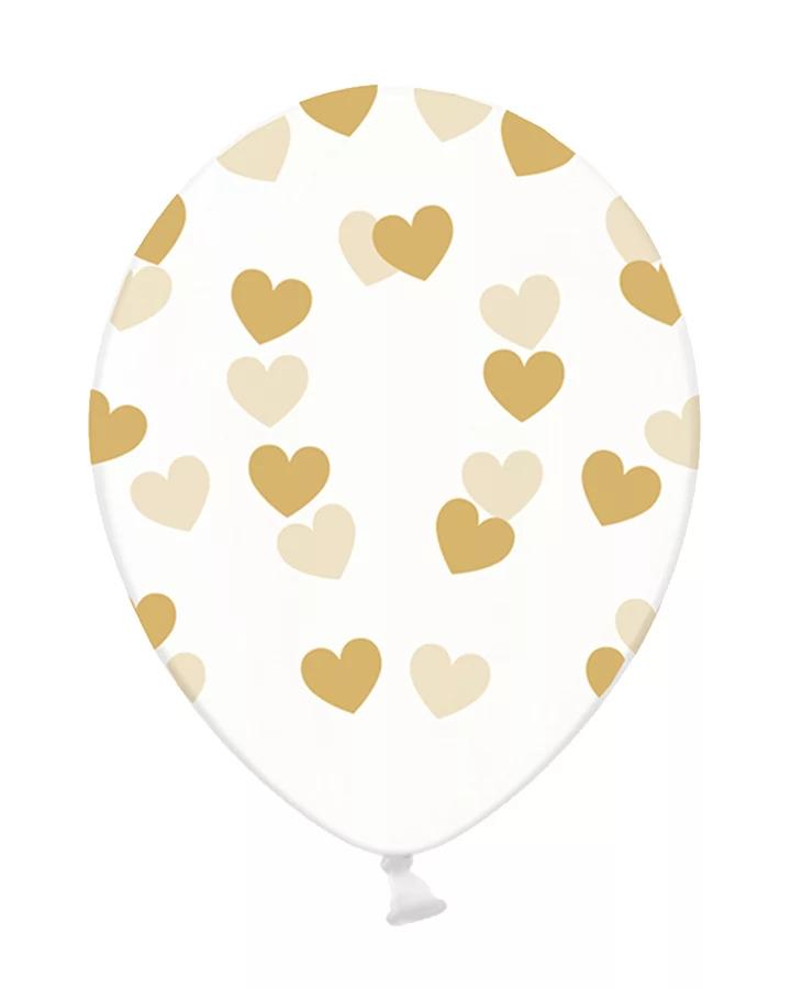 Latexové balony transp. se zlatými srdci 30cm 10ks