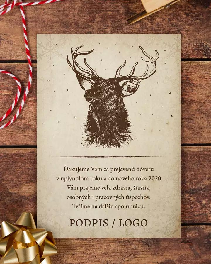 Vianočný pozdrav s jeleňom v retro štýle