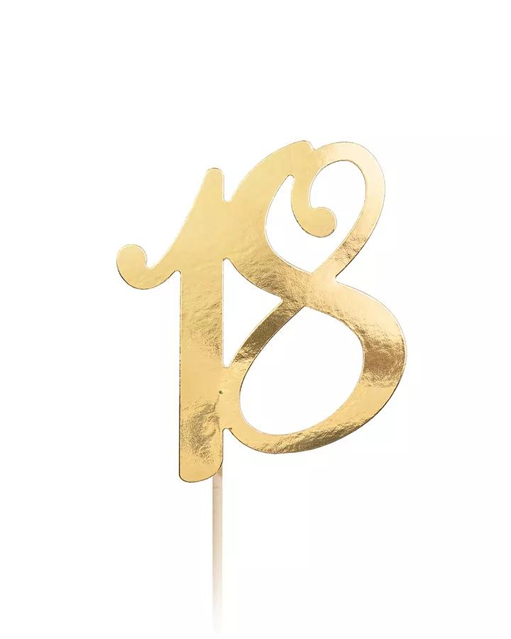 Zápich do narozeninového dortu 18 narozeniny, metalický zlatý