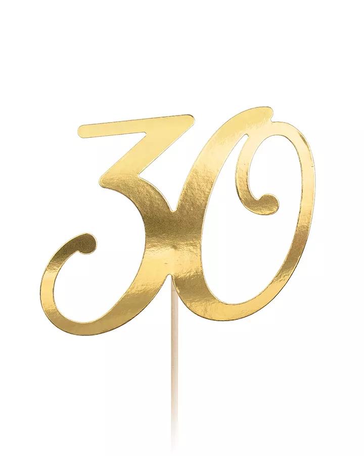 Zápich do narozeninového dortu 30 narozeniny, metalický zlatý