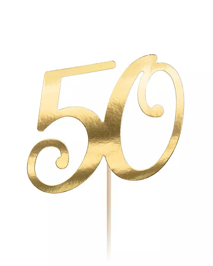 Zápich do narozeninového dortu 50 narozeniny, metalický zlatý