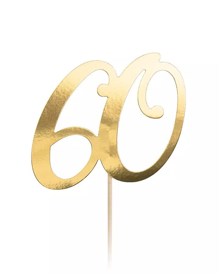 Zápich do narozeninového dortu 60 narozeniny, metalický zlatý