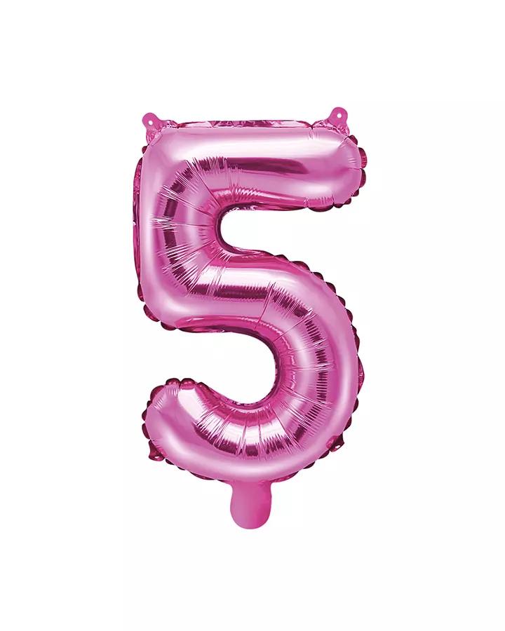 Fóliový balón číslo 5, růžový, 35 cm
