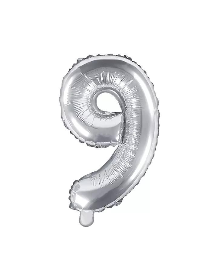 Fóliový balón číslo 9, stříbrný, 35 cm