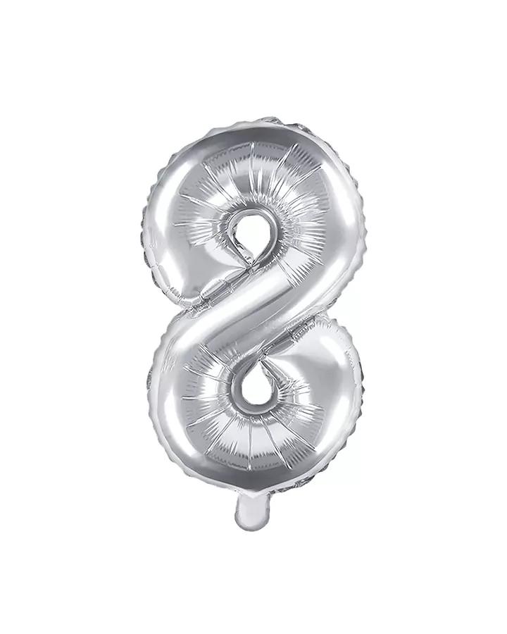 Fóliový balón číslo 8, stříbrný, 35 cm