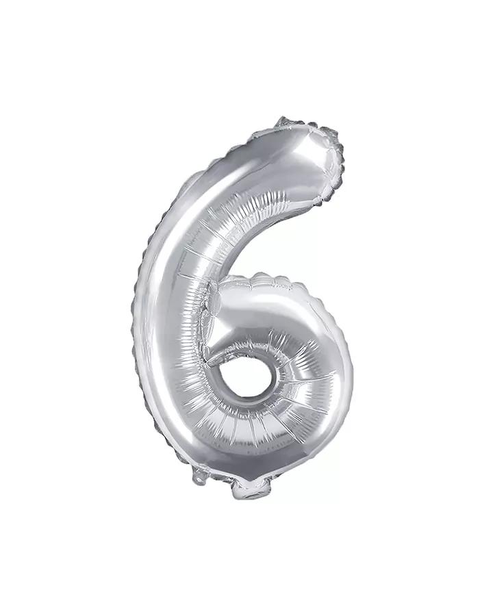 Fóliový balón číslo 6, stříbrný, 35 cm