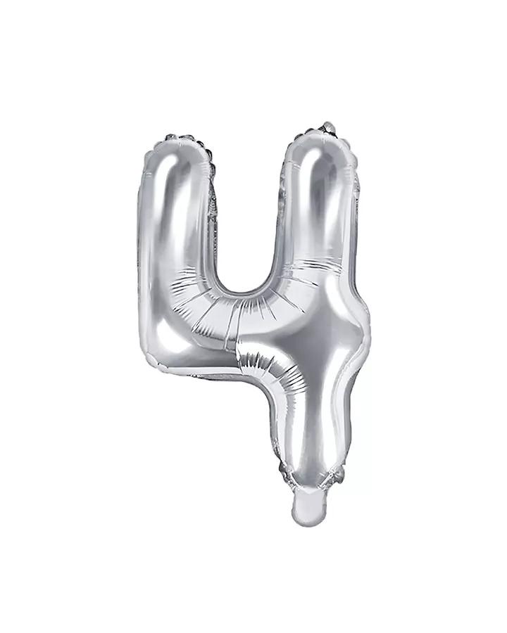 Fóliový balón číslo 4, stříbrný, 35 cm