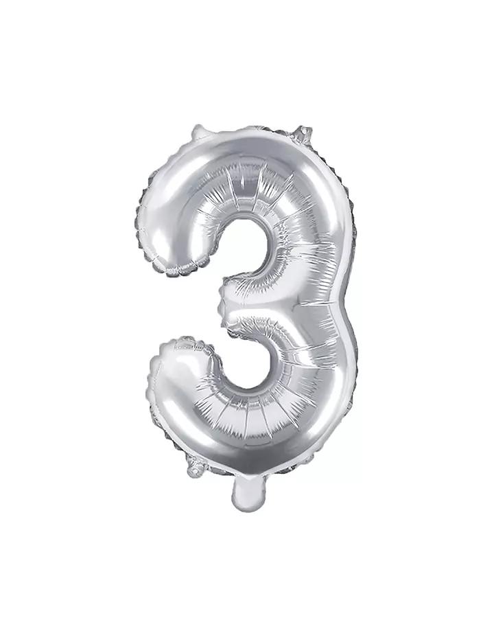 Fóliový balón číslo 3, stříbrný, 35 cm