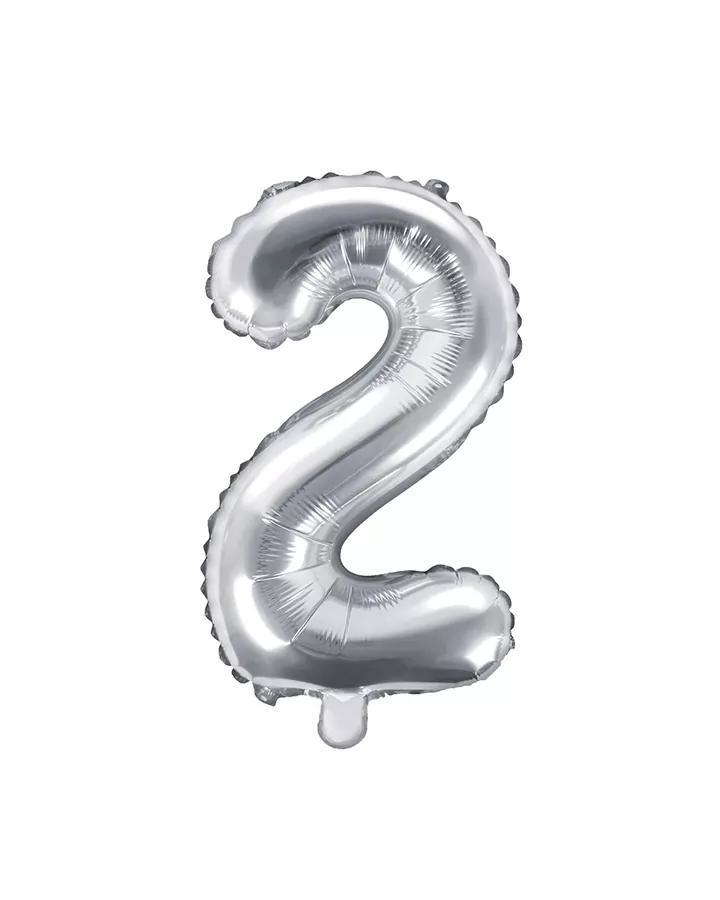 Fóliový balón číslo 2, stříbrný, 35 cm