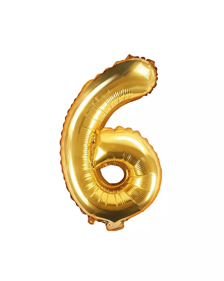 Fóliový balón číslo 6, zlatý, 35 cm