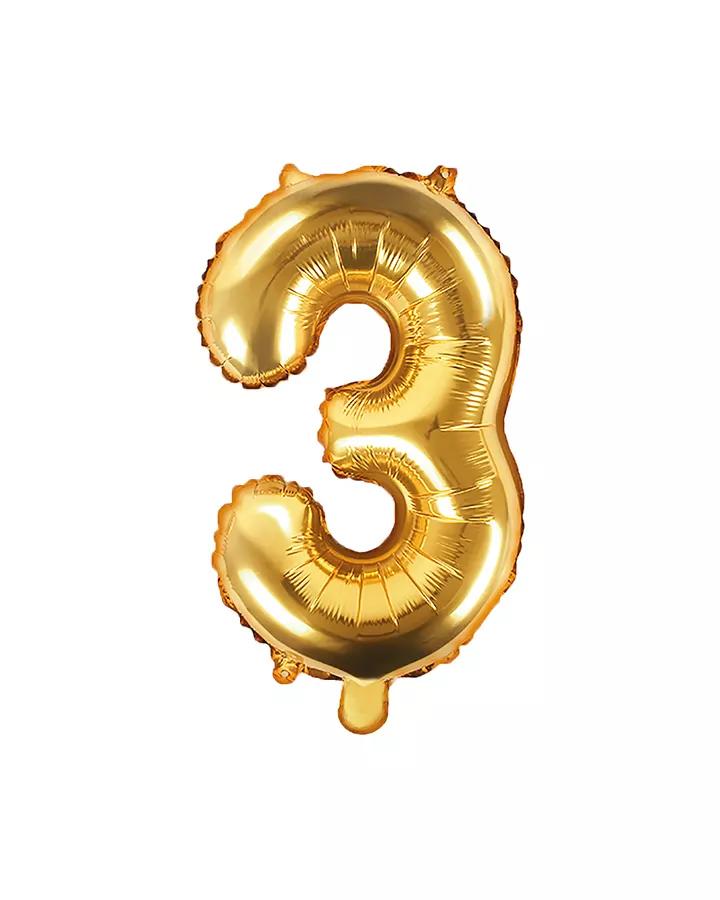 Fóliový balón číslo 3, zlatý, 35 cm