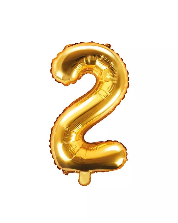 Fóliový balón číslo 2, zlatý, 35 cm