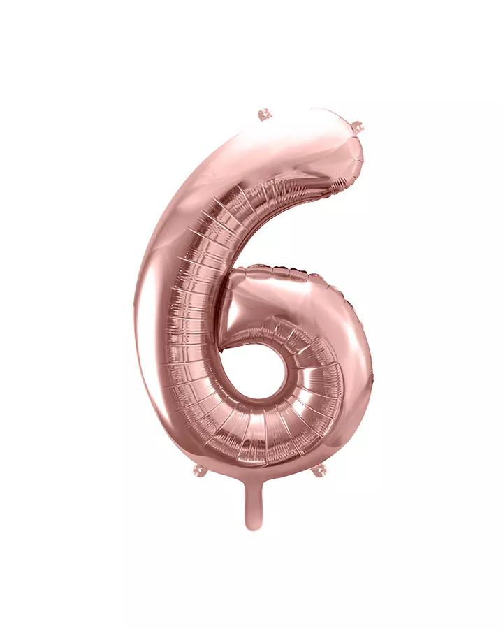 Fóliový balón číslo 6, růžovo-zlatý, 35 cm