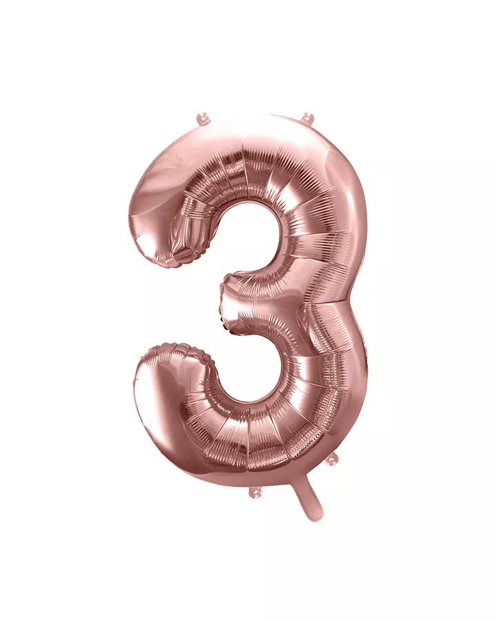 Fóliový balón číslo 3, růžovo-zlatý, 35 cm