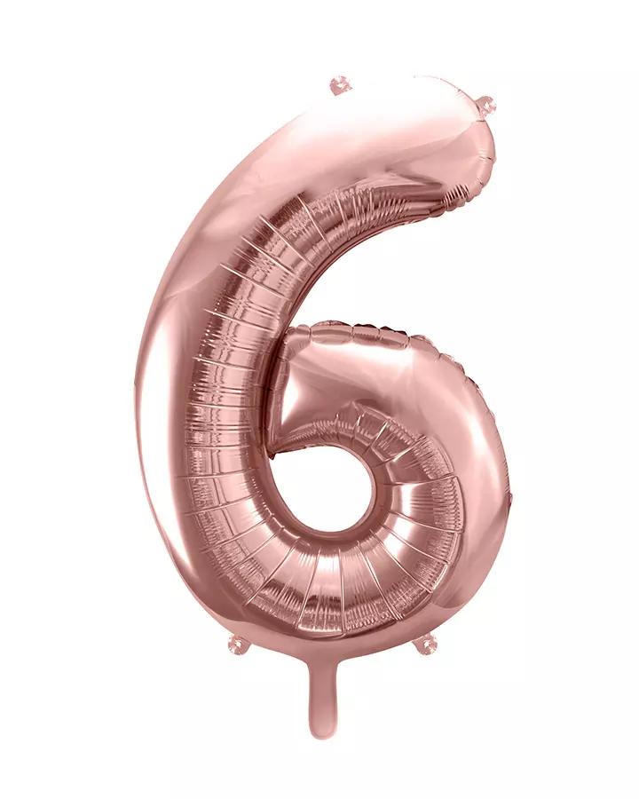 Fóliový balón číslo 6, růžovo-zlatý, 86 cm