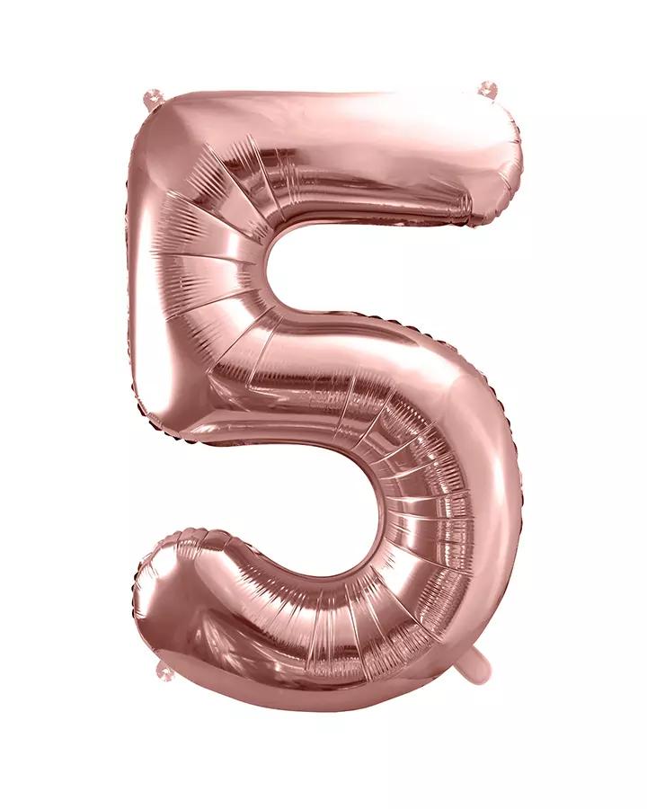 Fóliový balón číslo 5, růžovo-zlatý, 86 cm