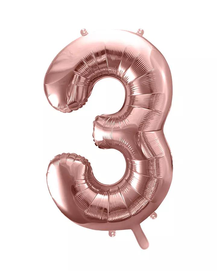 Fóliový balón číslo 3, růžovo-zlatý, 86 cm
