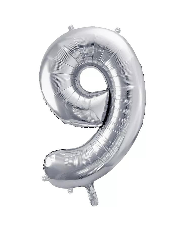 Fóliový balón číslo 9, stříbrný, 86 cm