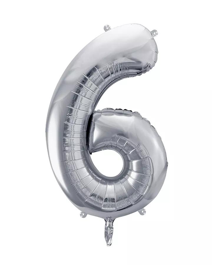Fóliový balón číslo 6, stříbrný, 86 cm
