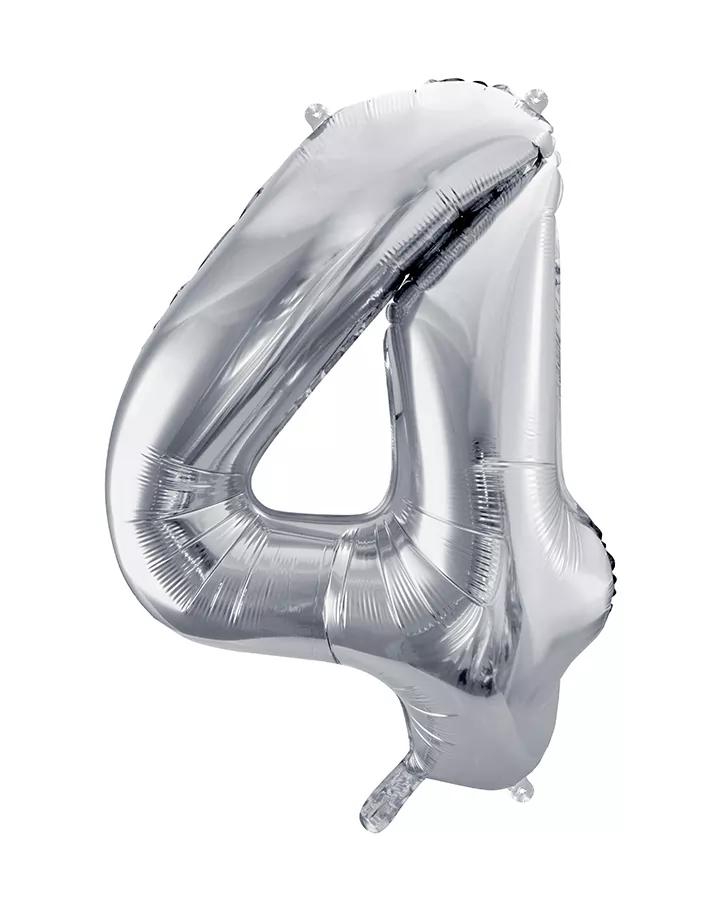 Fóliový balón číslo 4, stříbrný, 86 cm