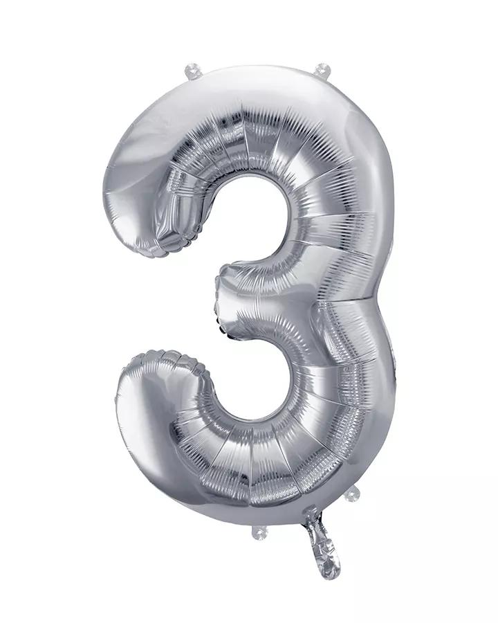 Fóliový balón číslo 3, stříbrný, 86 cm