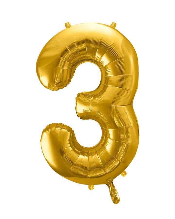 Fóliový balón číslo 3, zlatý, 86 cm