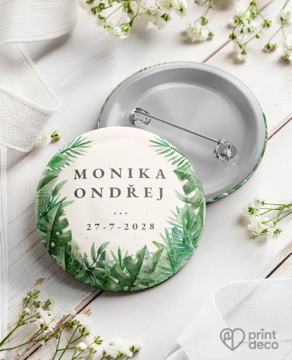 Kovové svatební odznaky v motivu Greenery I.