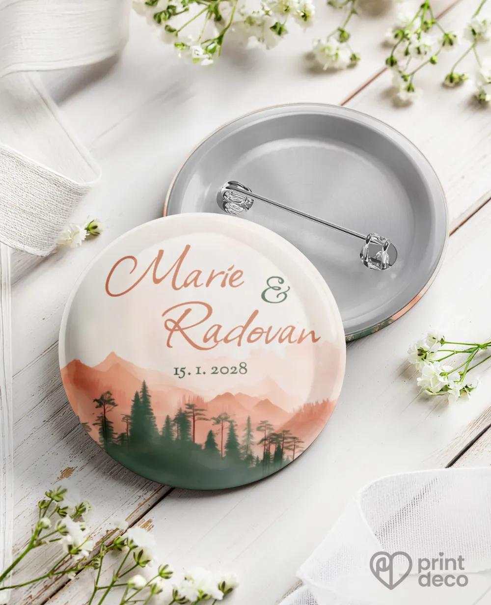 Kovové svatební odznaky – Pohoří lásky