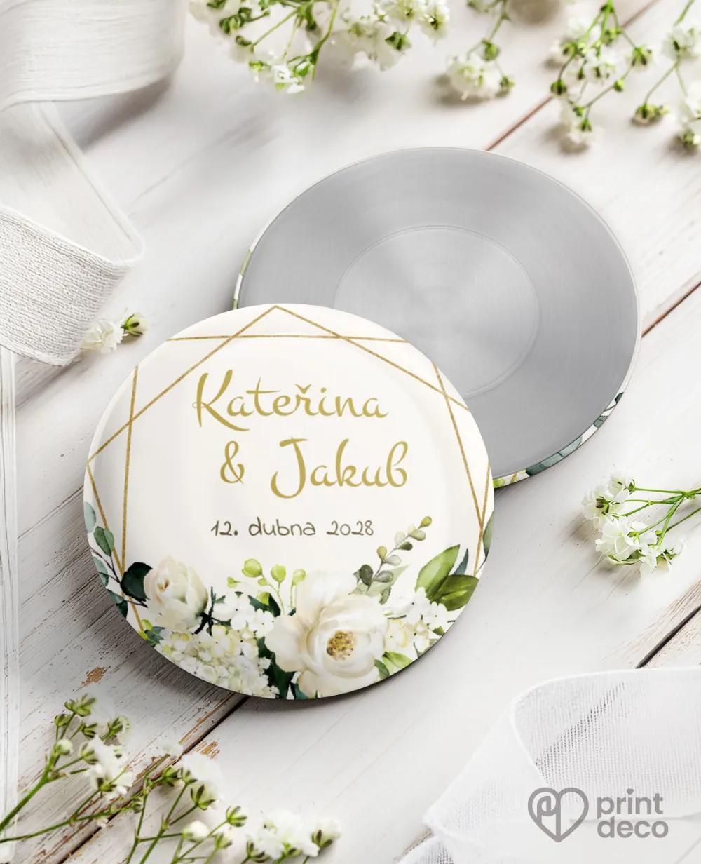 Kovové svatební magnetky - Bílé růže III.