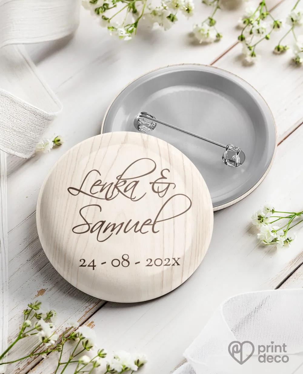 Kovové svatební odznaky s motivem Dřevo (světlé)