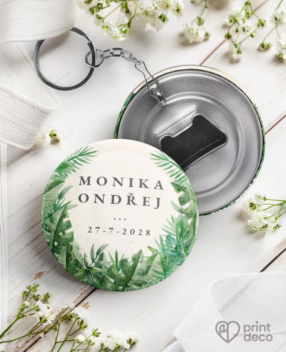 Svatební klíčenky s otvírákem v motivu Greenery I.