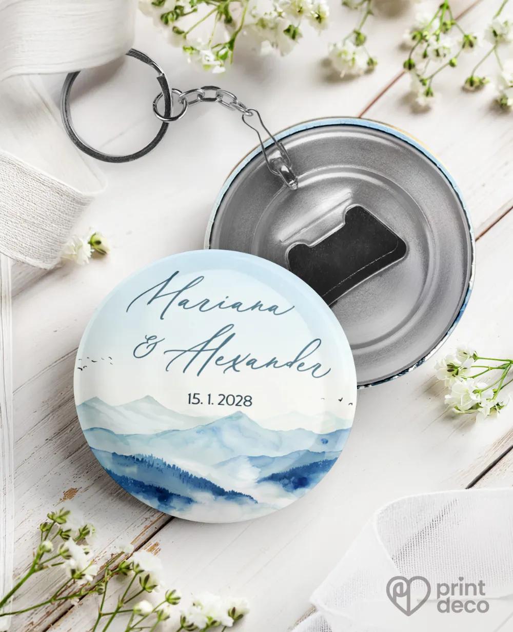 Svatební klíčenky s otvírákem – Zimní objetí