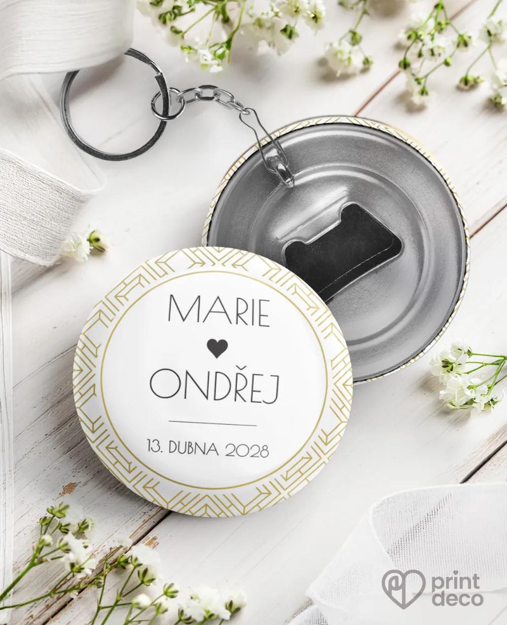 Svatební klíčenky s otvírákem – Art Deco I.