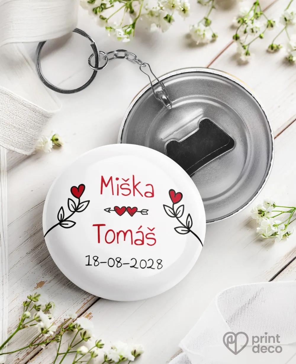 Svatební klíčenky s otvírákem jednoduchý kraft motiv