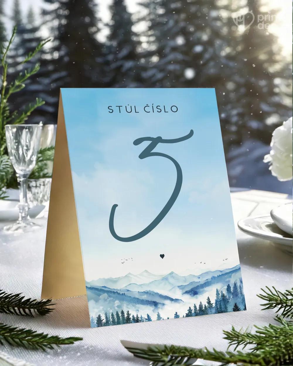 Svatební číslování stolů – Zimní objetí