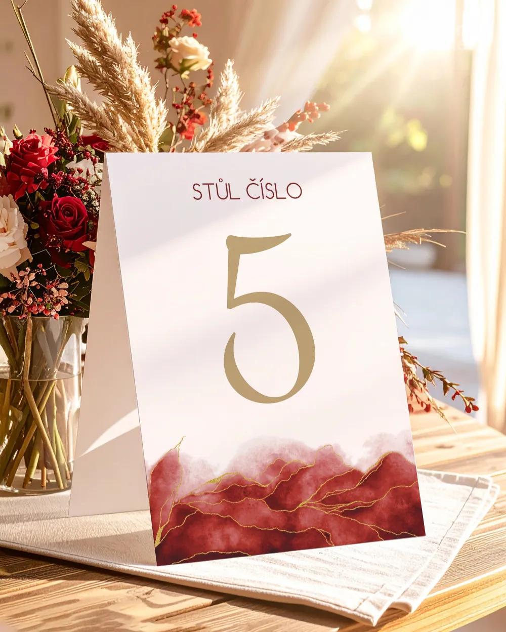 Svatební číslování stolů – Abstrakt IV. Bordó