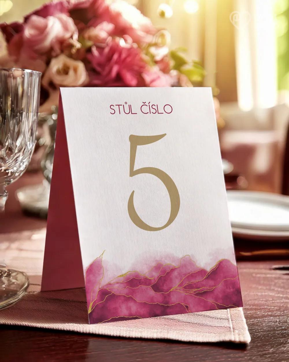 Svatební číslování stolů – Abstrakt IV. Růžová
