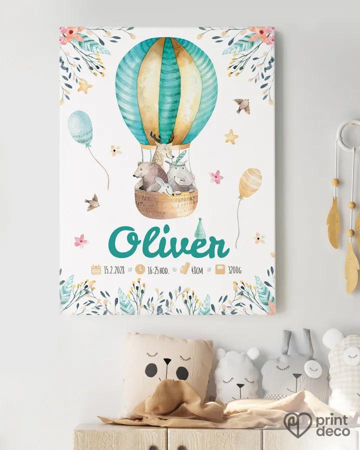Dětský plakát s motivem balónu a zvířátek
