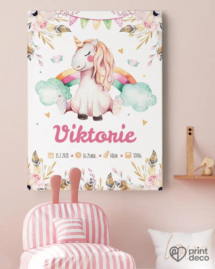 Dětský plakát s motivem jednorožce a duhy