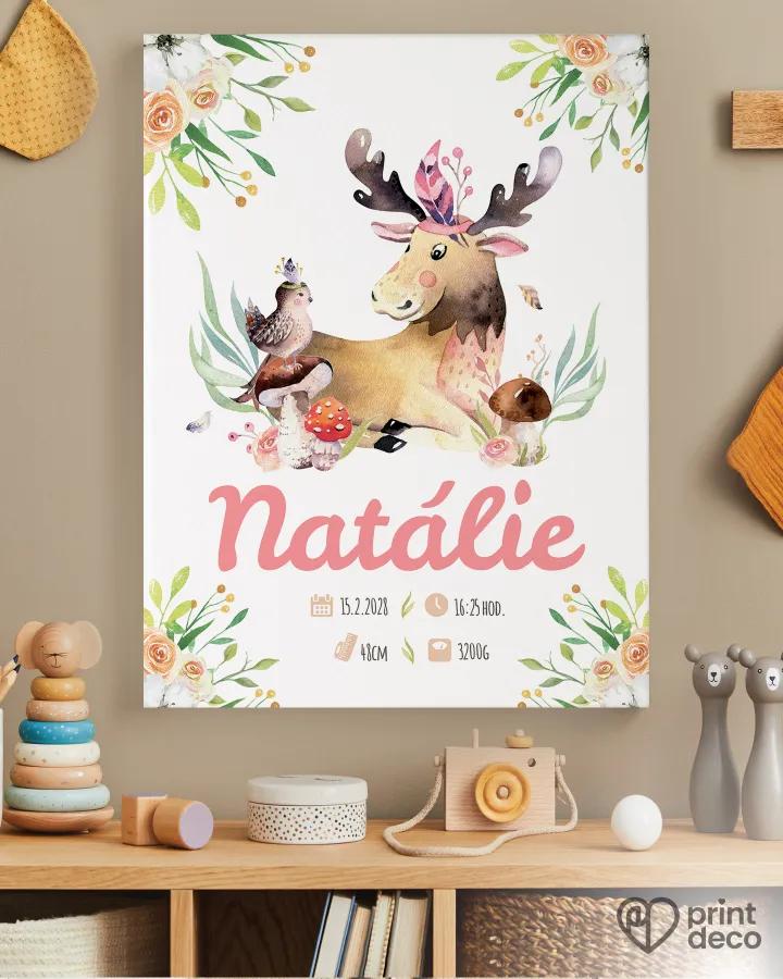 Dětský plakát s motivem losa a lesa